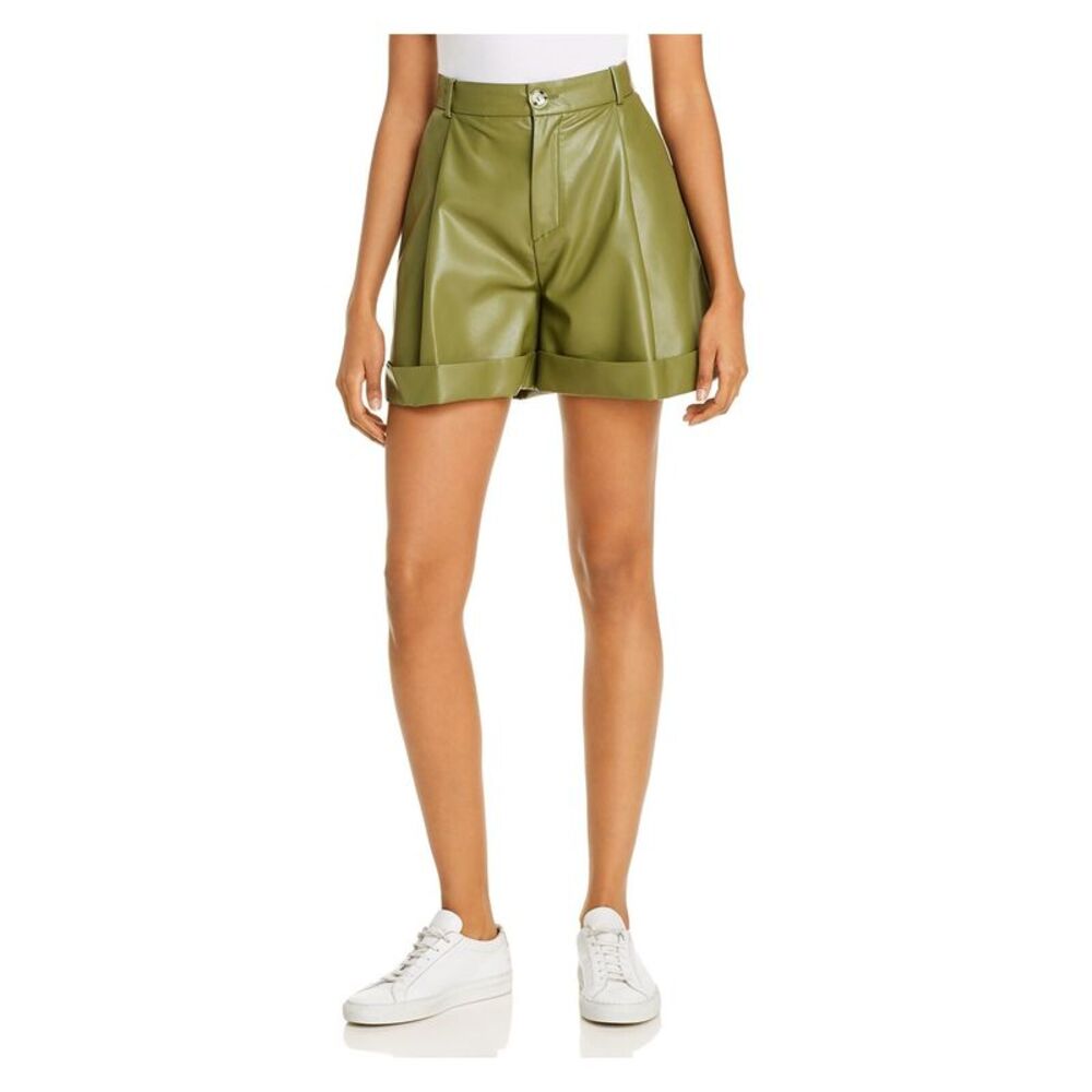 Áeron Womens Green Faux Leather Pocketed Shorts Size: 36 - Picture 1 of 2